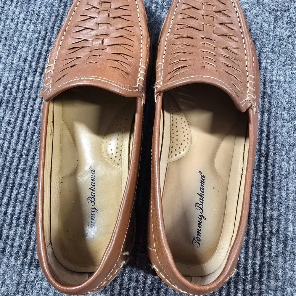 Tommy Bahama Shoes Mens 8D Brown Woven Leather Fynn Slipon‎ Loafer Boat Casual